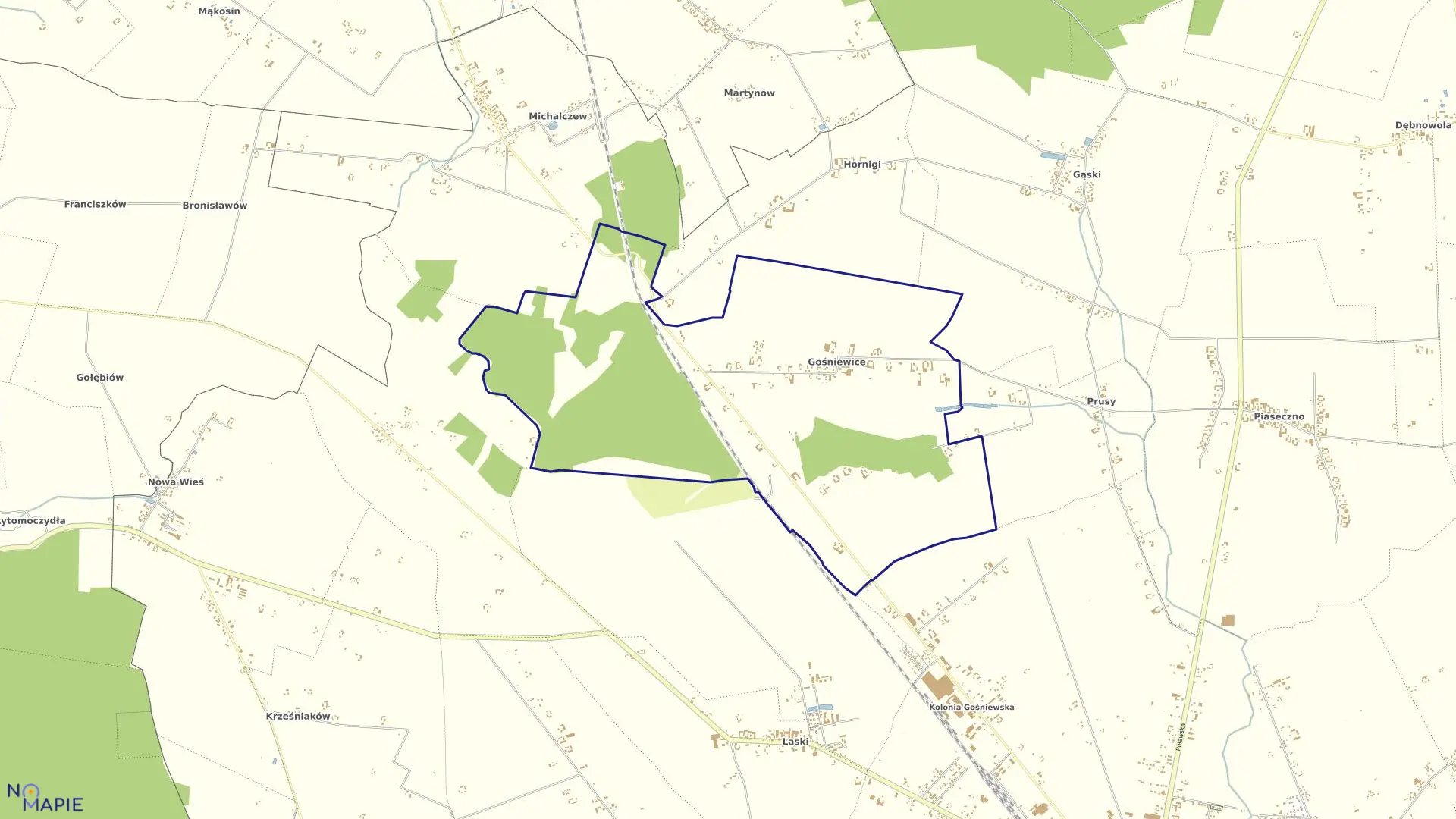 Mapa obrębu GOŚNIEWICE w gminie Warka