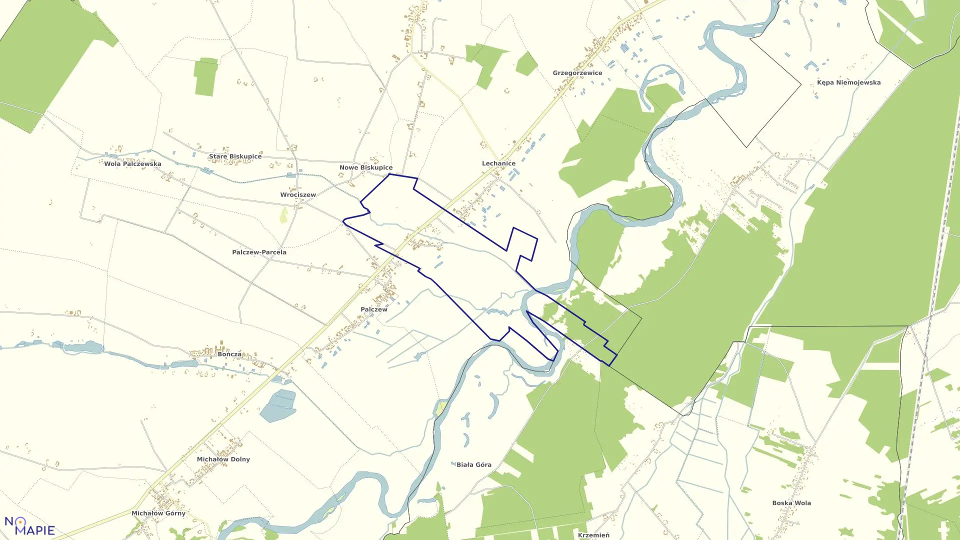 Mapa obrębu ZASTRUŻE w gminie Warka